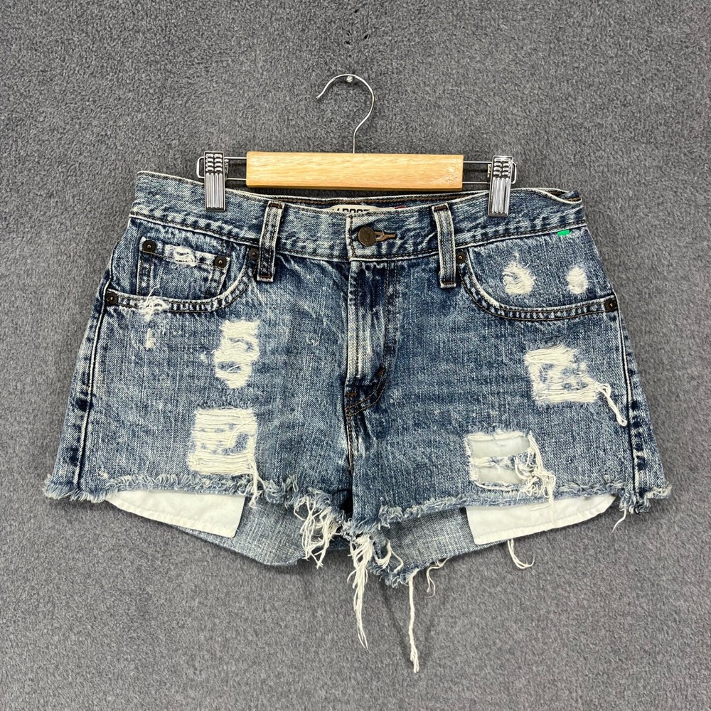 Levi's 527 Denim Shorts Women 29 Blue Distressed Acid Wash Cut Off Low Rise 90s